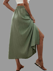 Solid Textured Pleated Drawstring Ankle Skirt