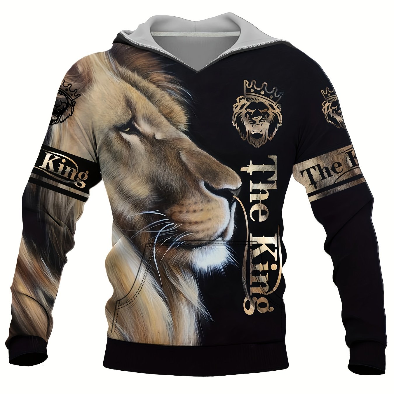 3D Print Lion Hoodie Comfy Loose Hooded Pullover Men's Clothing