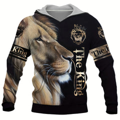 3D Print Lion Hoodie Comfy Loose Hooded Pullover Men's Clothing