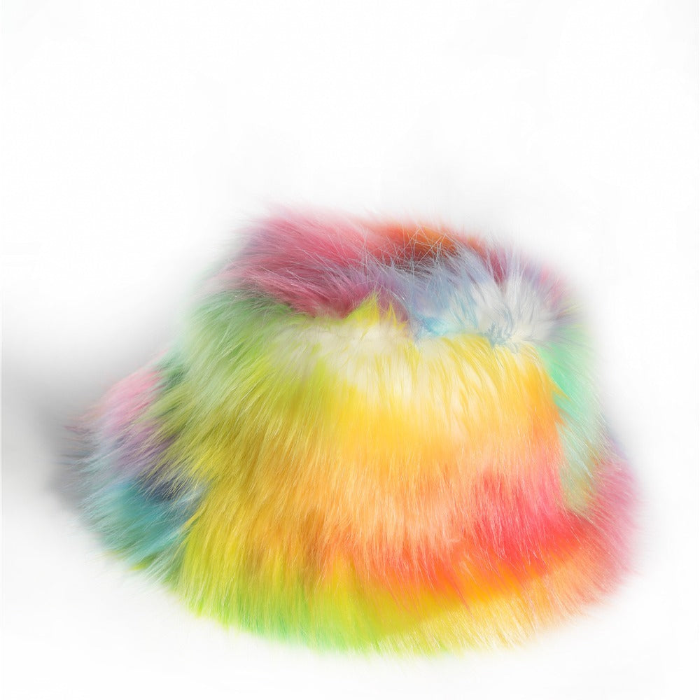 Y2K Candy Faux Fur Bucket Hat Unisex Hip Hop Cap