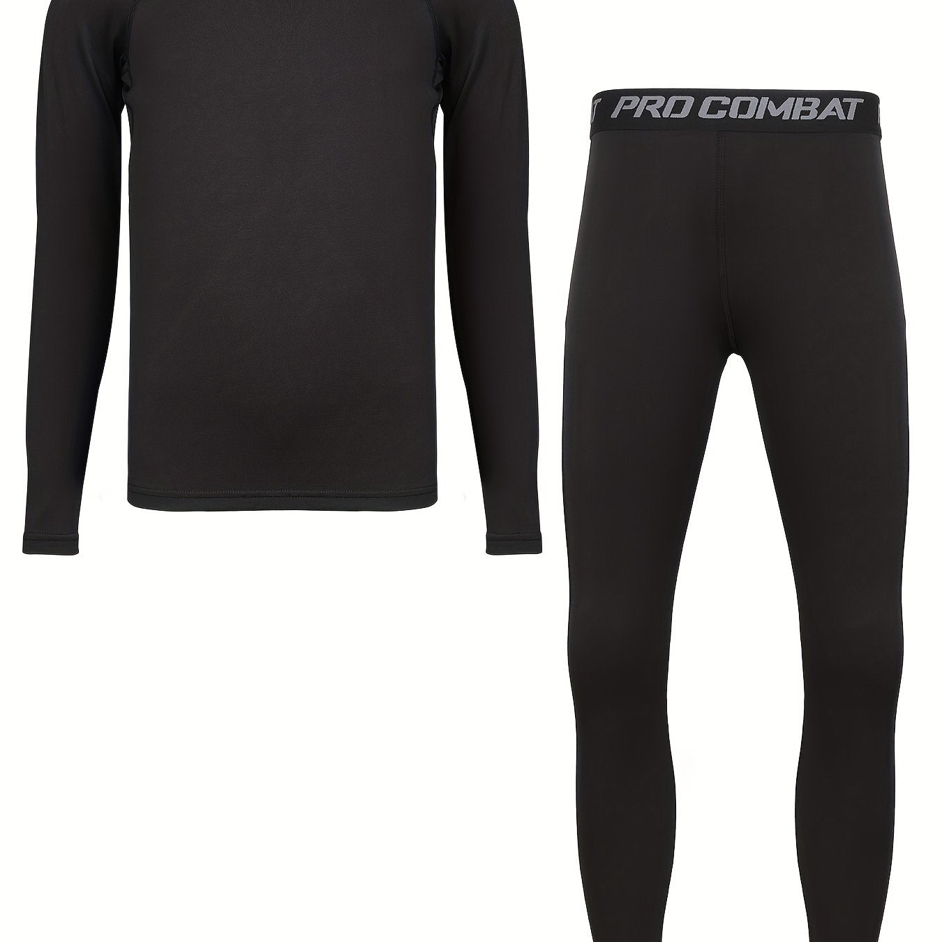 Kids Compression High Elastic Sets Solid Long Sleeve Crew Neck Pullover