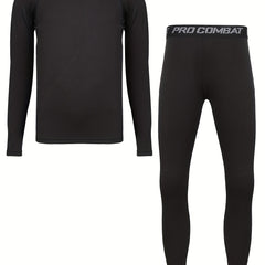 Kids Compression High Elastic Sets Solid Long Sleeve Crew Neck Pullover