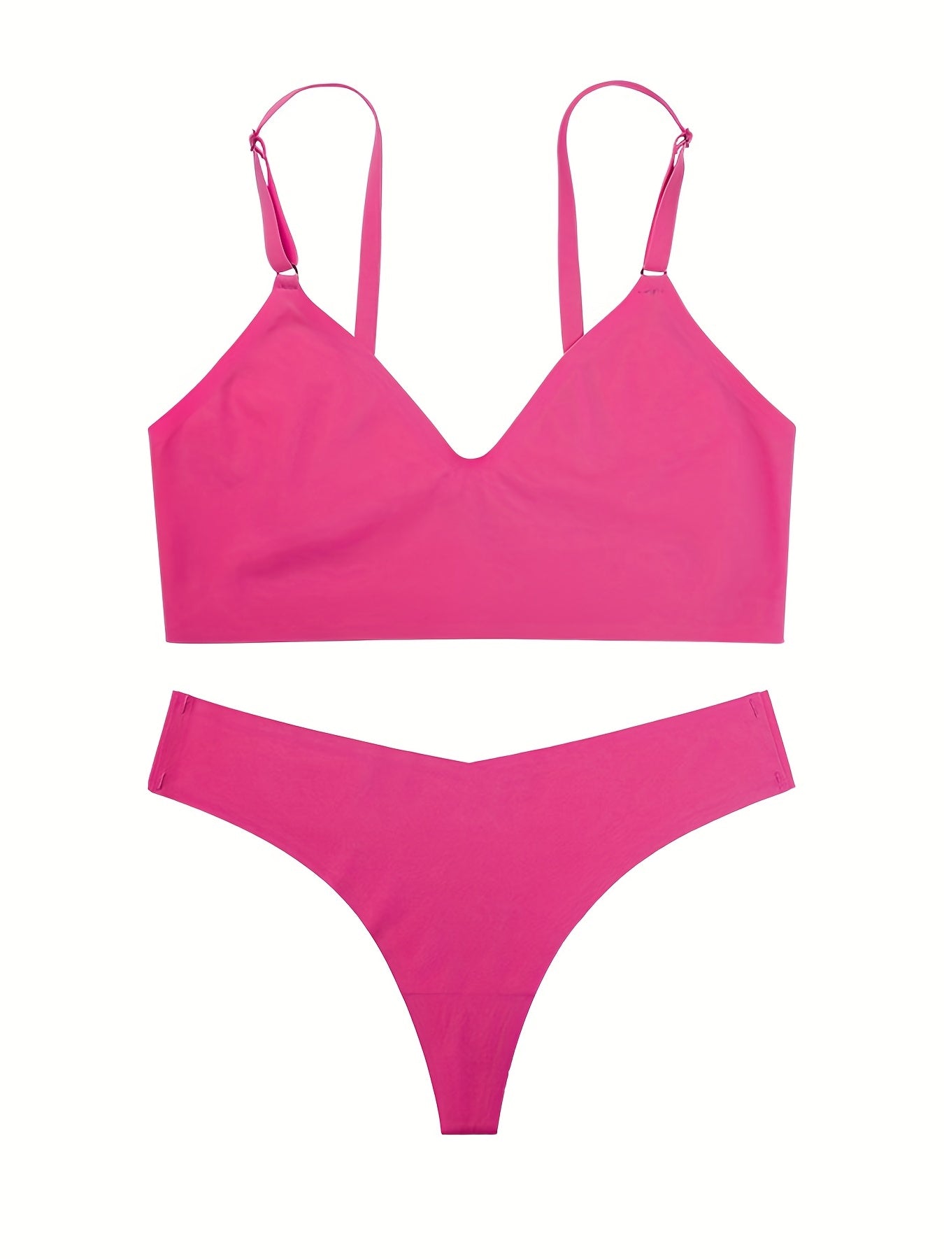 Solid Bra & Panties Set Breathable Push Up Bra & Thong Panties Lingerie