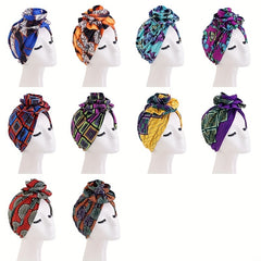 Boho Print Ruffle Turban Cap Classic Ruched Flower Bonnet Head Wrap