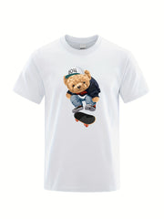 Bear Print Men's Cotton Graphic Crew Neck Active T shirt