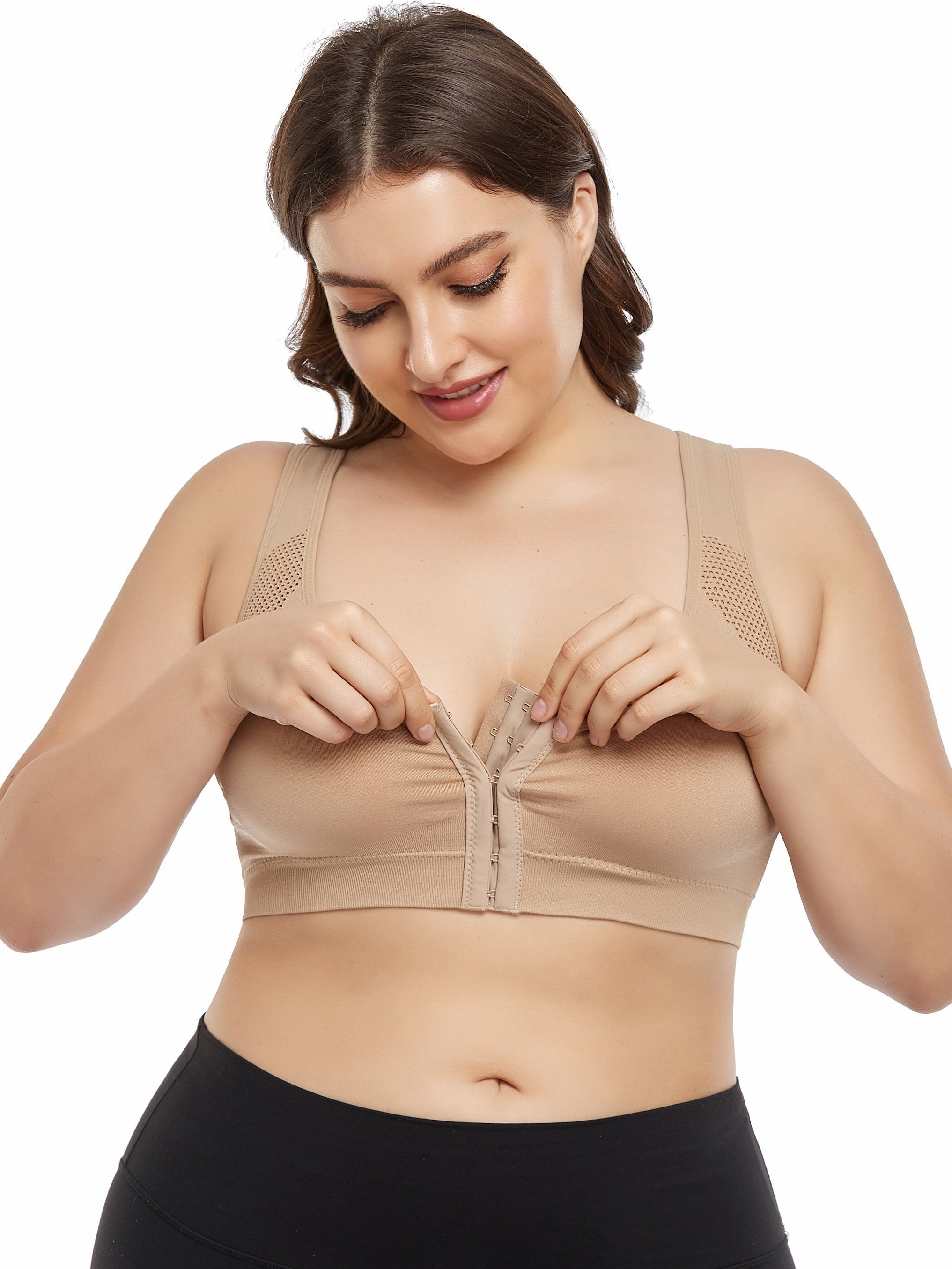 Front Closure Wireless Sports Bra Adjustable Strap Seamless Elastic Yoga Fitness