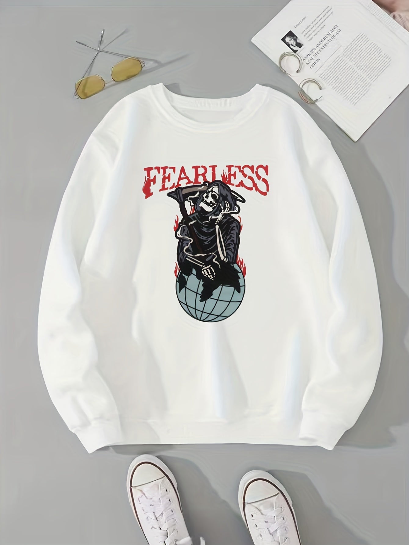 Halloween Ghost Print Crew Neck Sweatshirt for Women