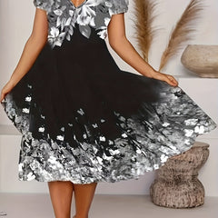 Floral Print V Neck Dress for Women Plus Size
