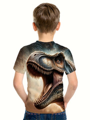 Roaring T Rex 3D Print Boy's Tee Short Sleeve Crew Neck Sports T-shirt