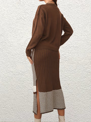 Solid Knit Sweater & Split Skirt Set