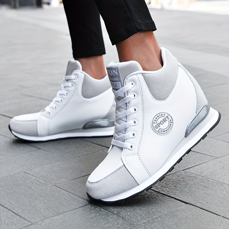 Women's High Top Sneakers Lace Up Shoes Height Increasing