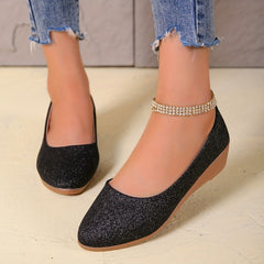 Women's Glitter Flat Shoes Soft Sole Pointed Toe Comfort Ballet Flats