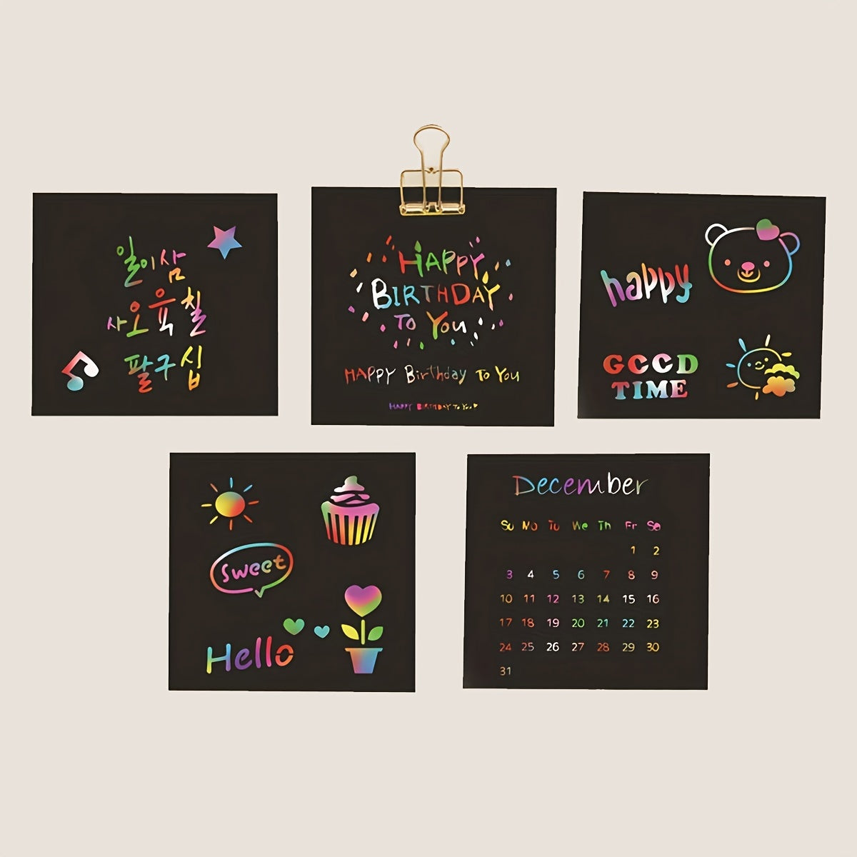 100pcs Scratch Art Paper Set With Wooden Pencil & Painting Template