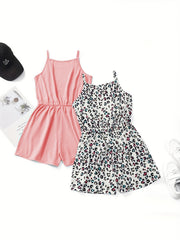 Girls Leopard Print Cami Rompers Set
