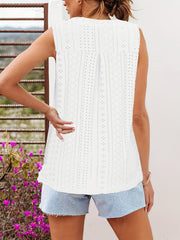 Lace Eyelet Top V Neck Sleeveless Top Women's Clothing