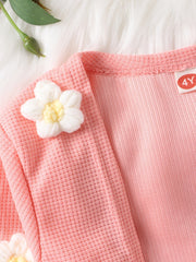 Toddler Girl's 2pcs Knitted Floral Cardigan & Ribbed Sundress Set