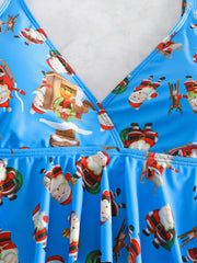 Santa Claus Print One Piece Bathing Suit