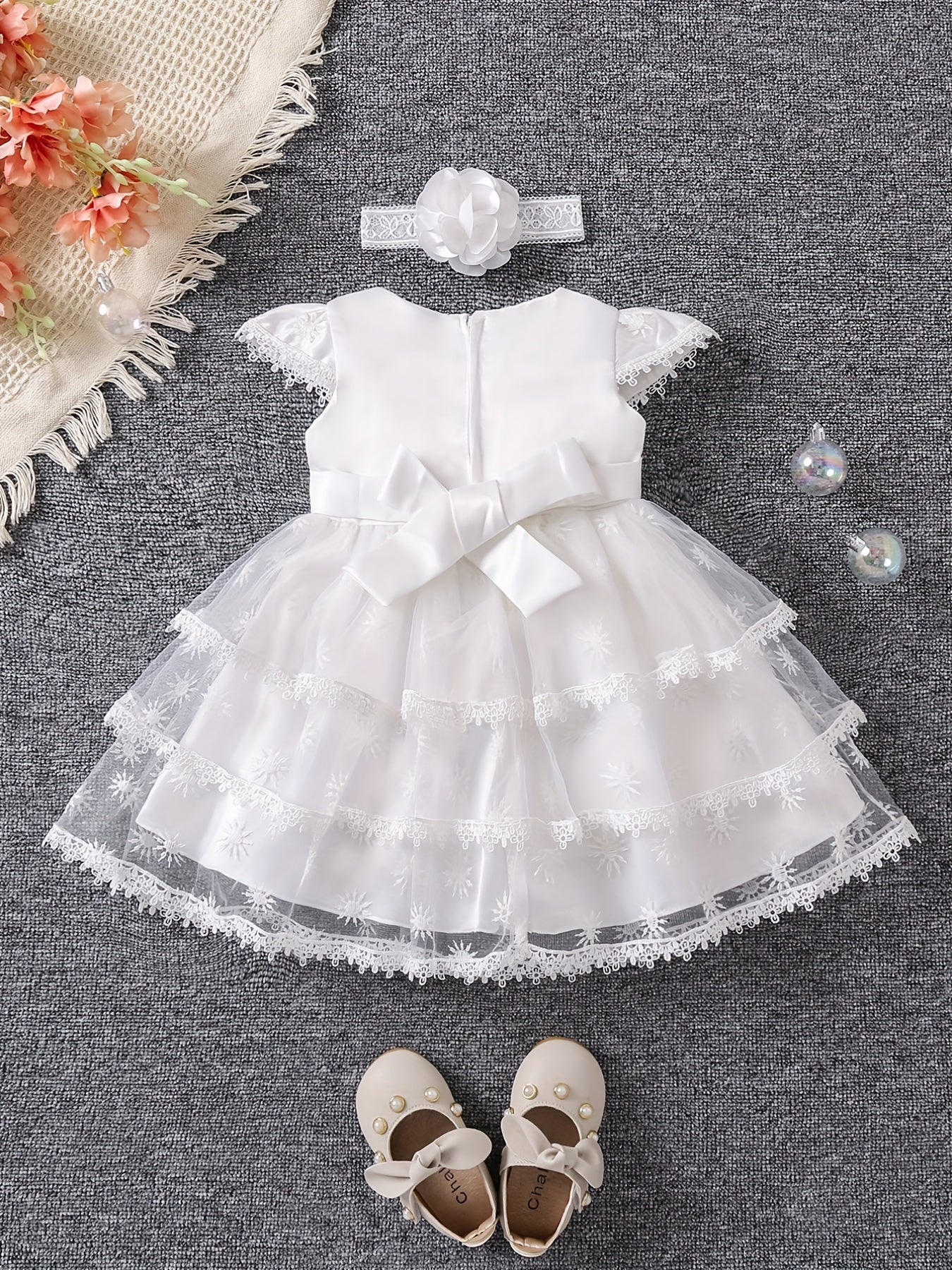 Baby Girl Casual Dress Fluter Sleeve Layered Belted Tutu Dress