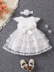 Baby Girl Casual Dress Fluter Sleeve Layered Belted Tutu Dress