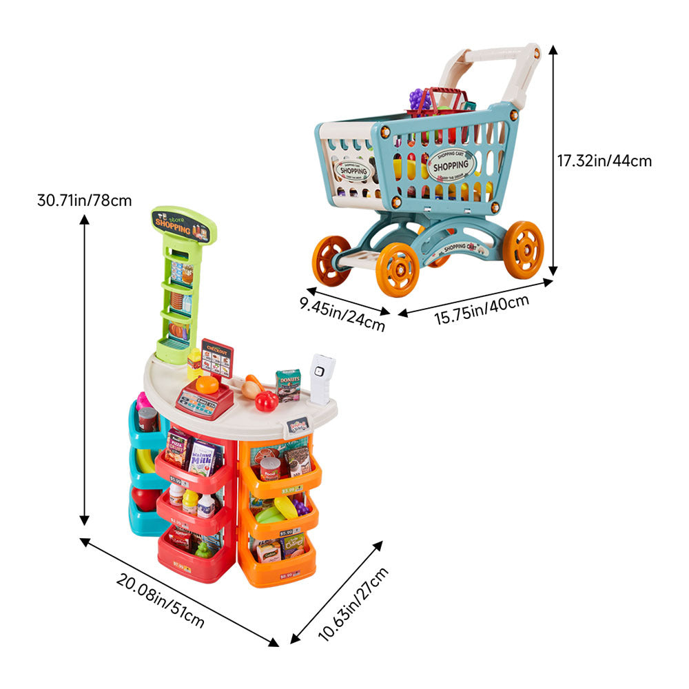 Kids Supermarket Playset 76pcs Grocery Shop Toy with Checkout Counter