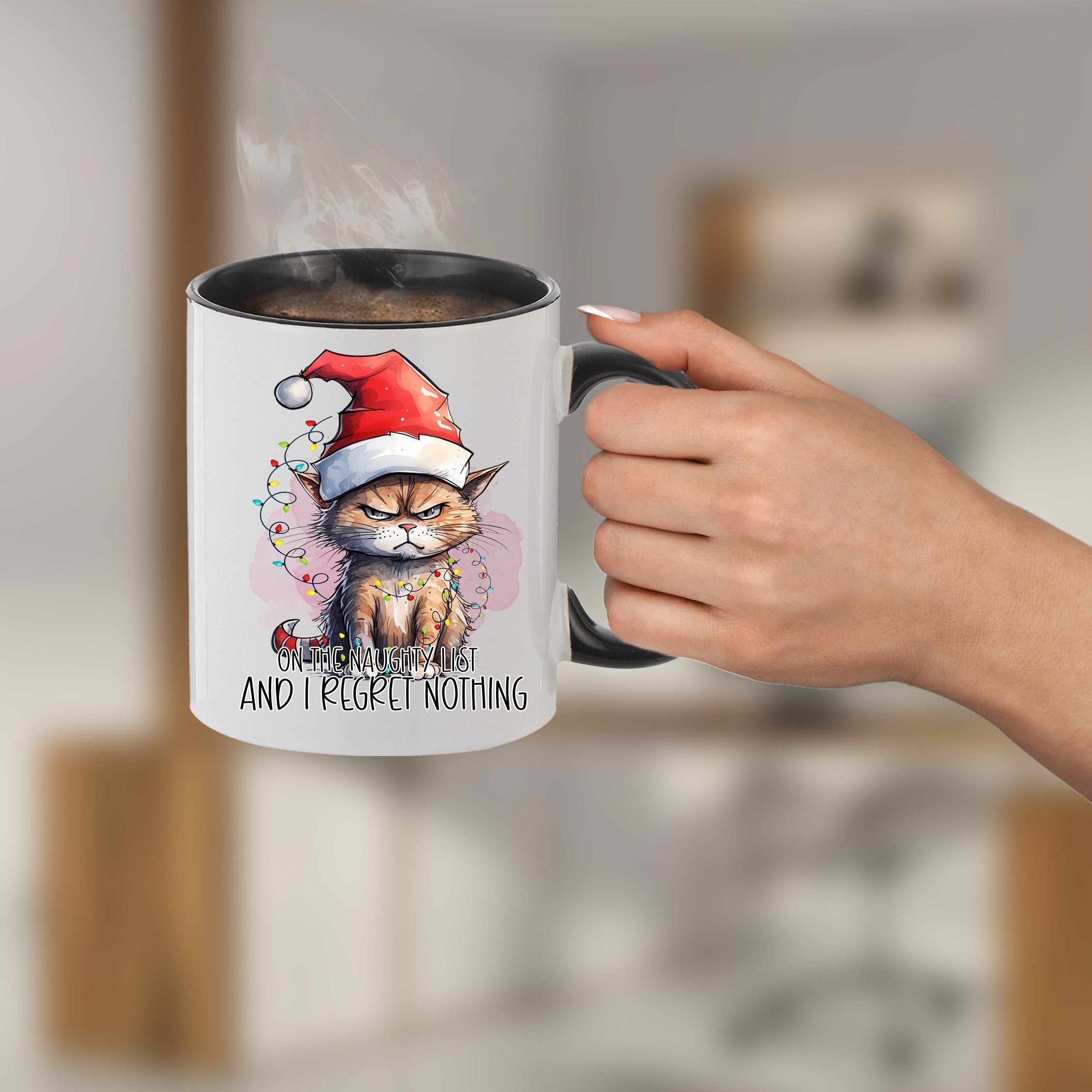 Christmas Cat Printed Coffee Mug 11oz - Ceramic Water Cup Christmas Gift