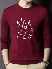 Mom Look Knitted Sweater Men's Casual Mid Stretch Crew Neck Pullover Sweater
