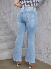 High Rise Flared Jeans Women's Plus Medium Stretch Casual Bell Bottom