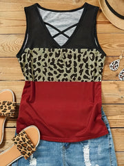 Leopard Print Tank Top, Criss Cross V Neck