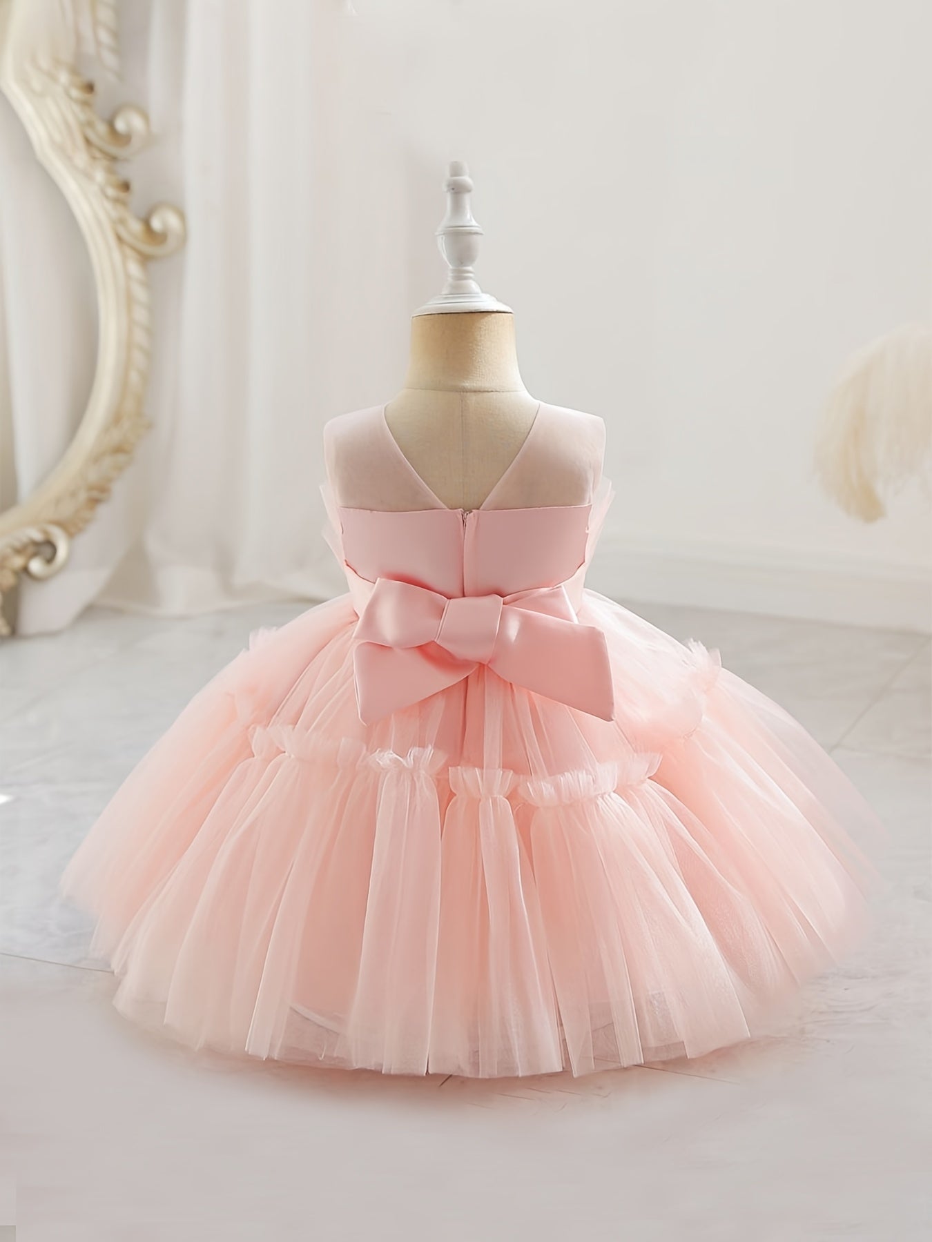 Girls Sleeveless Mesh Tutu Dress & Bow Headband Set for Party