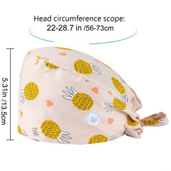 Cartoon Print Nurse Cap Scrub Cap with Button Elastic Adjustable Work Hat