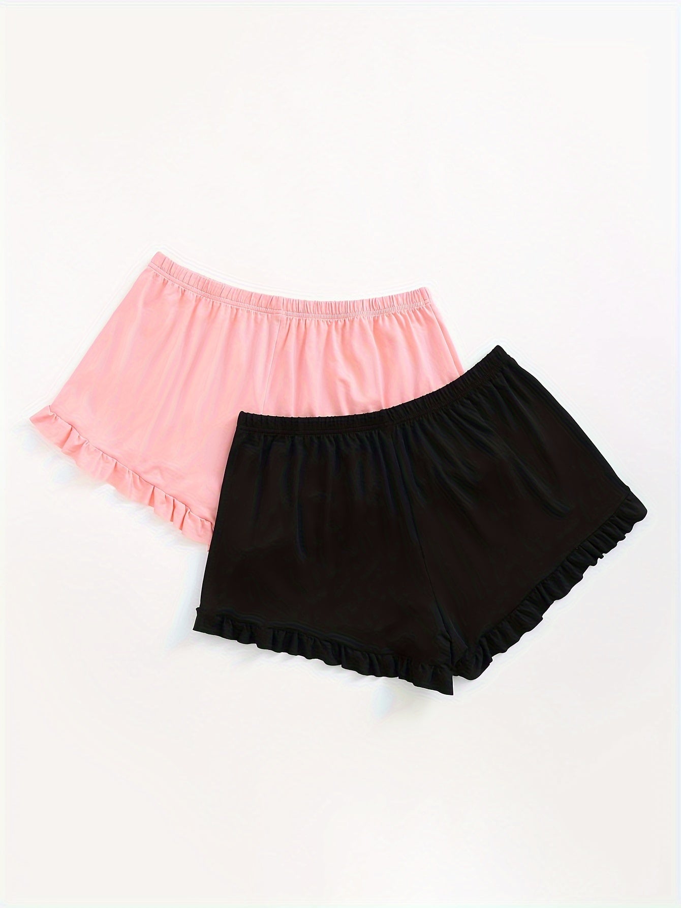 2 Pack Women's Plus Basic Sleepwear Bottoms Set Solid Ruffle Trim Elastic Lounge