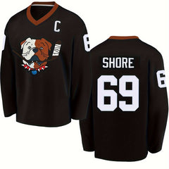 Men's Long Sleeve Ice Hockey Jersey 69 Dog Print Classic Embroidery