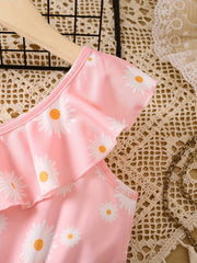 Toddler Girls Daisy Graphic Ruffle Trim Rompers