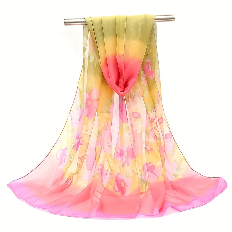 Boho Flower Print Chiffon Scarf Silk Shawl Hijab