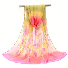 Boho Flower Print Chiffon Scarf Silk Shawl Hijab