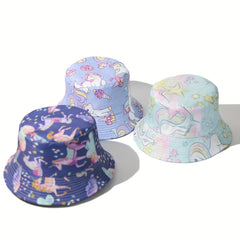 Children's Sunshade Bucket Hat With Unicorn Pattern