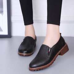 Women's Faux Leather Loafers Chunky Heeled Shoes