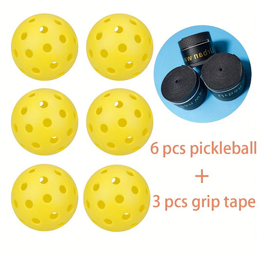 6pcs Pickleballs With Grip Tapes Set For Pickleball Racket
