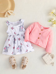2pcs Baby Girls Cardigan & Elephant Dress Set