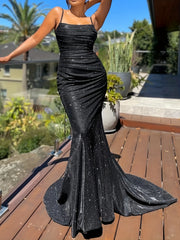 Solid Shinny Floor Length Bridesmaid Dress
