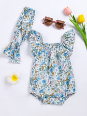 Baby Girls Square Neck Onesies with Floral Print Romper