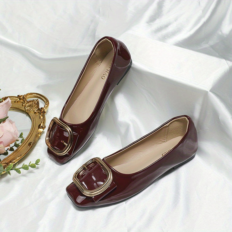 Women's Buckle Ballet Flats Soft Patent Leather Shoes