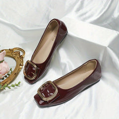 Women's Buckle Ballet Flats Soft Patent Leather Shoes