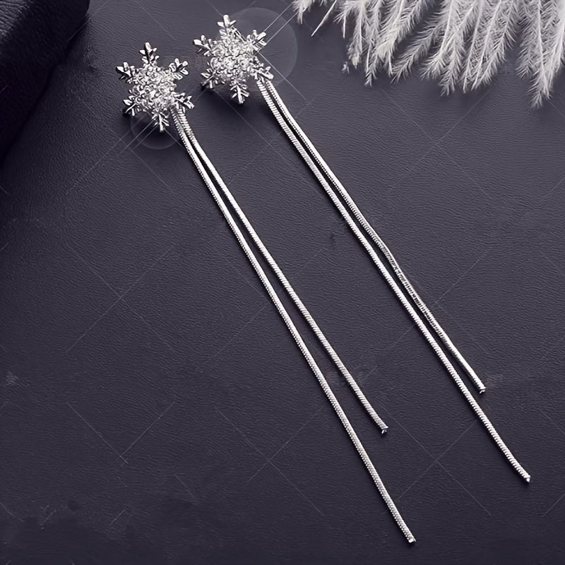 Snowflake Tassel Earrings Stud Party Jewelry Holiday Gift For Women
