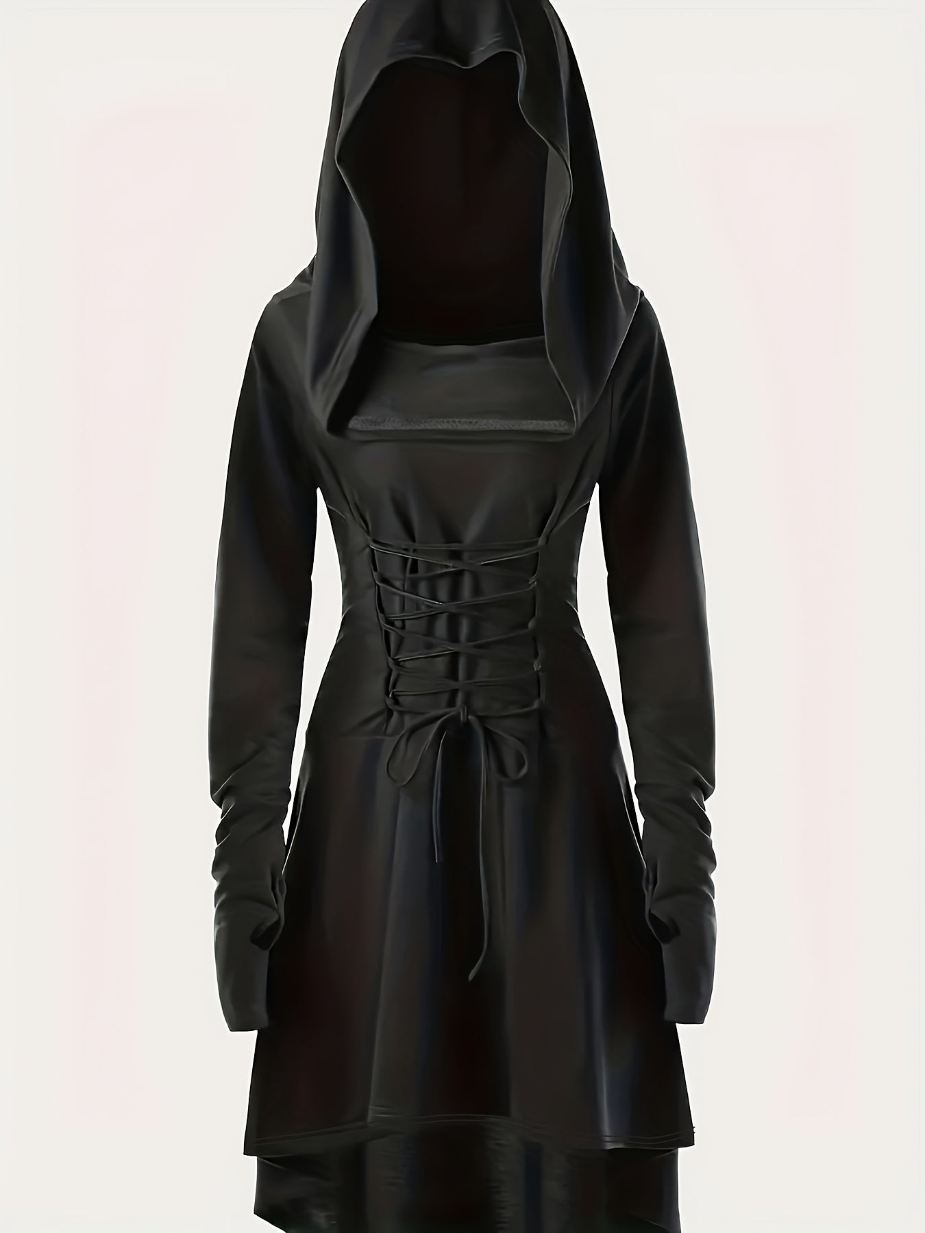 Gothic Lace Up Long Sleeve Hooded Dress
