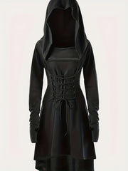 Gothic Lace Up Long Sleeve Hooded Dress