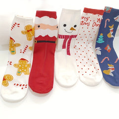 5 Pairs Christmas Print Socks Comfy Cartoon Crew Women's Stockings
