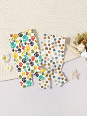 Polka Dot & Claw Print Leggings 2pcs Set For Baby Girls