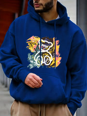 Cartoon Bear & Graffiti Print Hoodie for Men