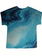 Marble Print Drop Shoulder Short Sleeve Top